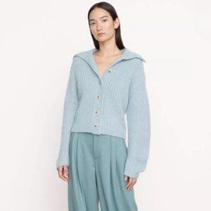 Brushed Rib Collar Cardigan Sz M in Light Blue
